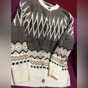 J.Crew.  Wool Blend Women Cardigan Sweater. Color brown/cream , size L.